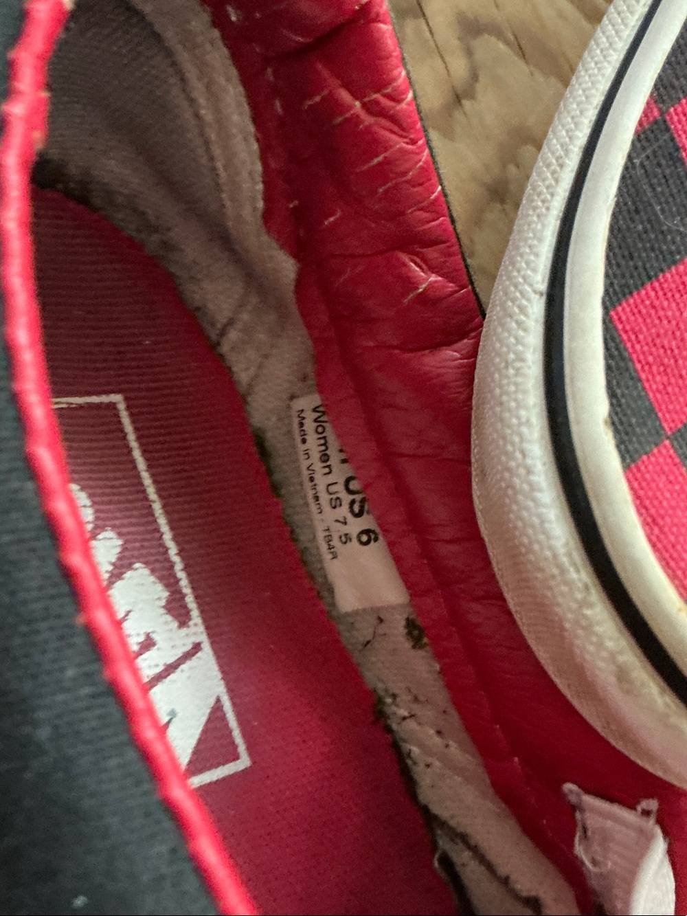 Vans Women’s Slip-On Checkerboard Sneakers in Red and Black - Picture 4 of 4